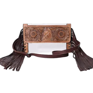 American Darling Ladies Floral Embossed & Fringed Brown Crossbody Bag ADBGZ717