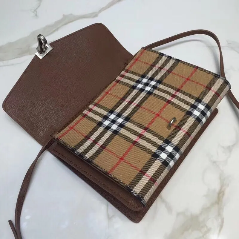 BB Small Vintage Check And Crossbody Bag Brown For Women, Women’s Bags 9in/24cm