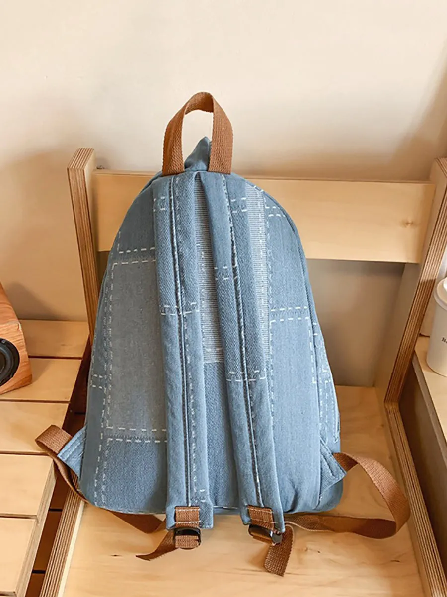 Casual Patch Spliced Denim Backpack