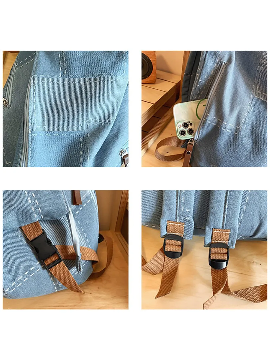 Casual Patch Spliced Denim Backpack