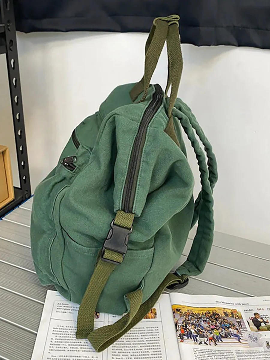 Casual Solid Canvas Zipper Backpack