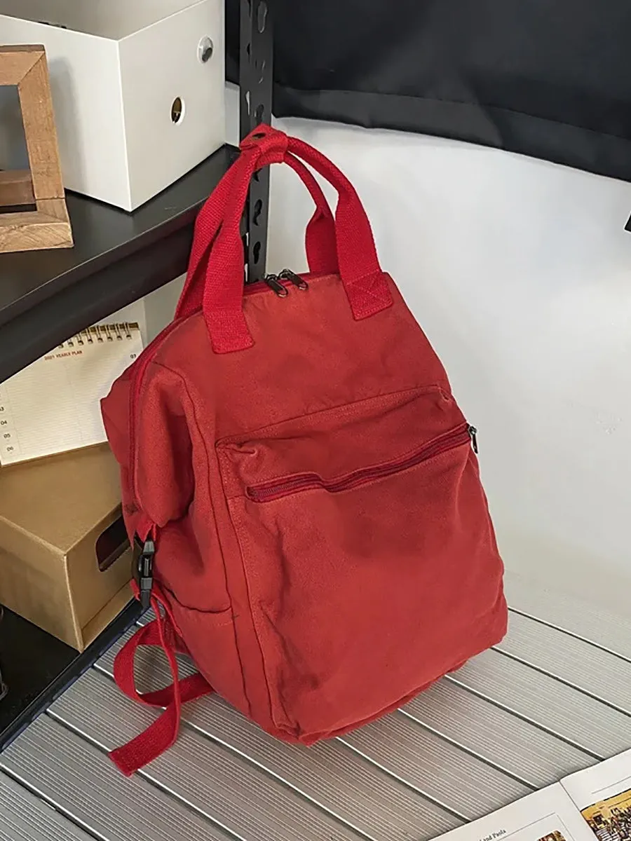 Casual Solid Canvas Zipper Backpack