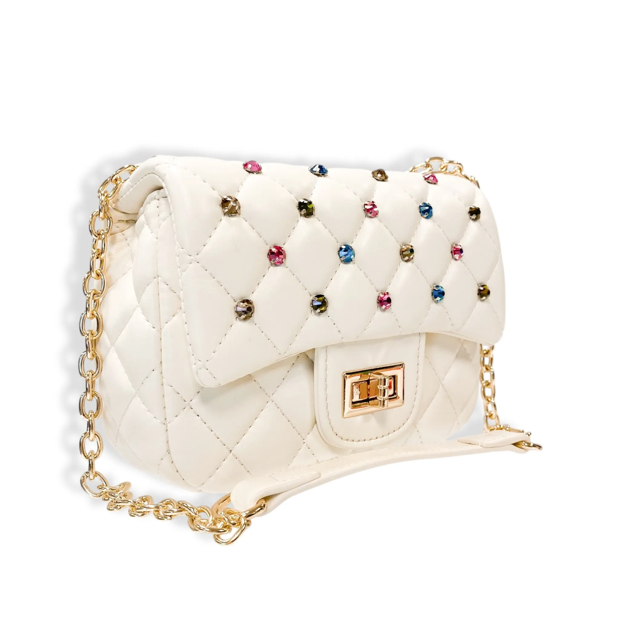 Colorful Gems Quilted Purse Cream