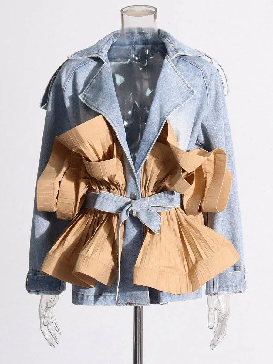 deiva patchwork and ruffled edge denim jacket