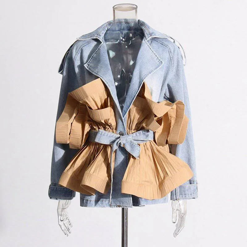 deiva patchwork and ruffled edge denim jacket