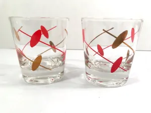 Federal Glass Rhythm Mid-Century Gold and Red Atomic Swirl Old Fashion Glasses (Set of 2)