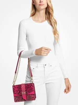 Greenwich Small Studded Snake Embossed Leather Crossbody Bag