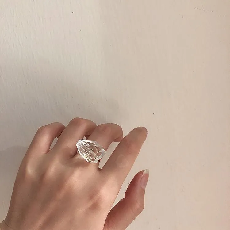 Irregular Ruled Ring Transparent Large Crystal Ring