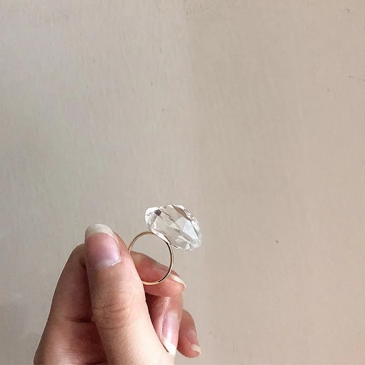 Irregular Ruled Ring Transparent Large Crystal Ring