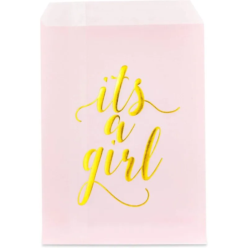 It's a Girl Baby Shower Goodie Bags (5 x 7.5 in,100 Pack)