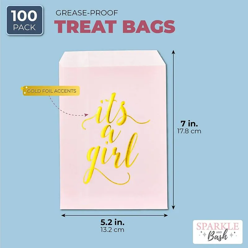 It's a Girl Baby Shower Goodie Bags (5 x 7.5 in,100 Pack)