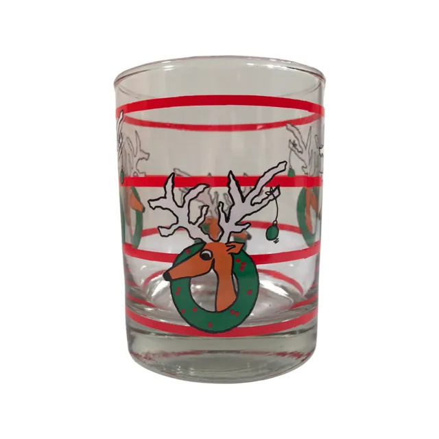 Libbey Reindeer In Wreath Double Old Fashion Glasses (Set of 4)