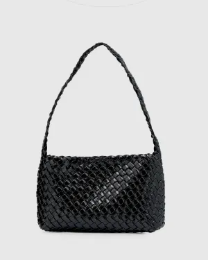 Luca Woven Shoulder Bag - Black Glossy Crinkle