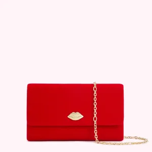 LULU RED SOLID LIP VELVET YUKI CLUTCH BAG