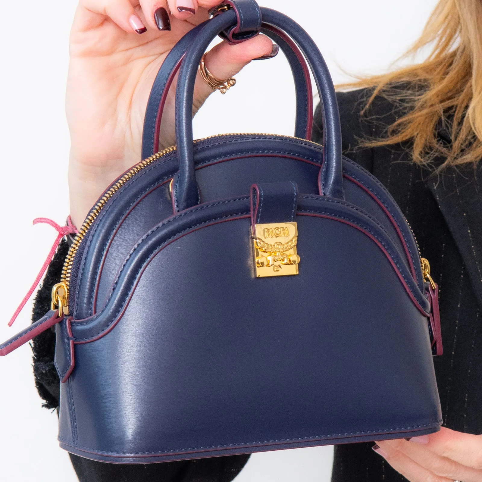 MCM Navy Leather Bag