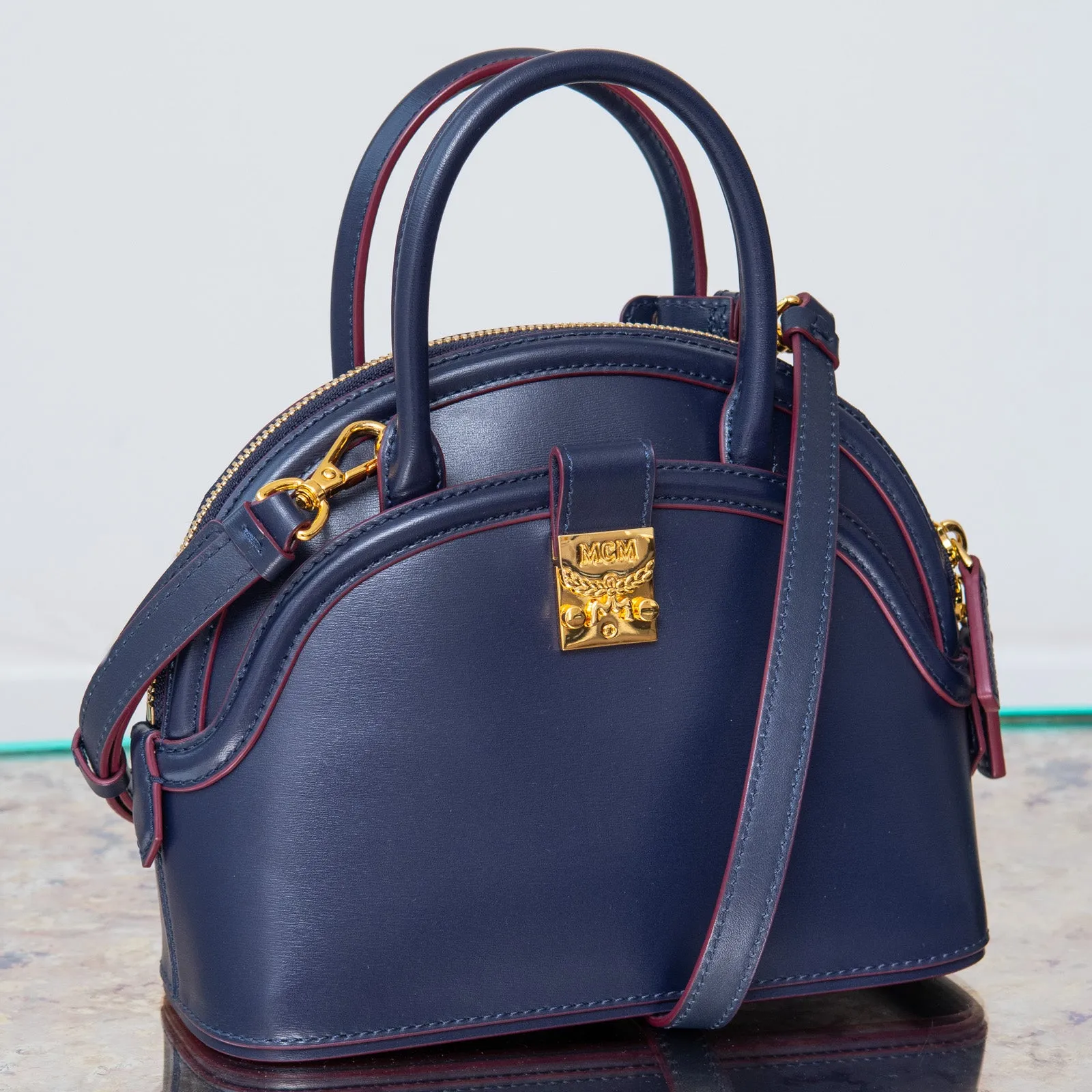 MCM Navy Leather Bag