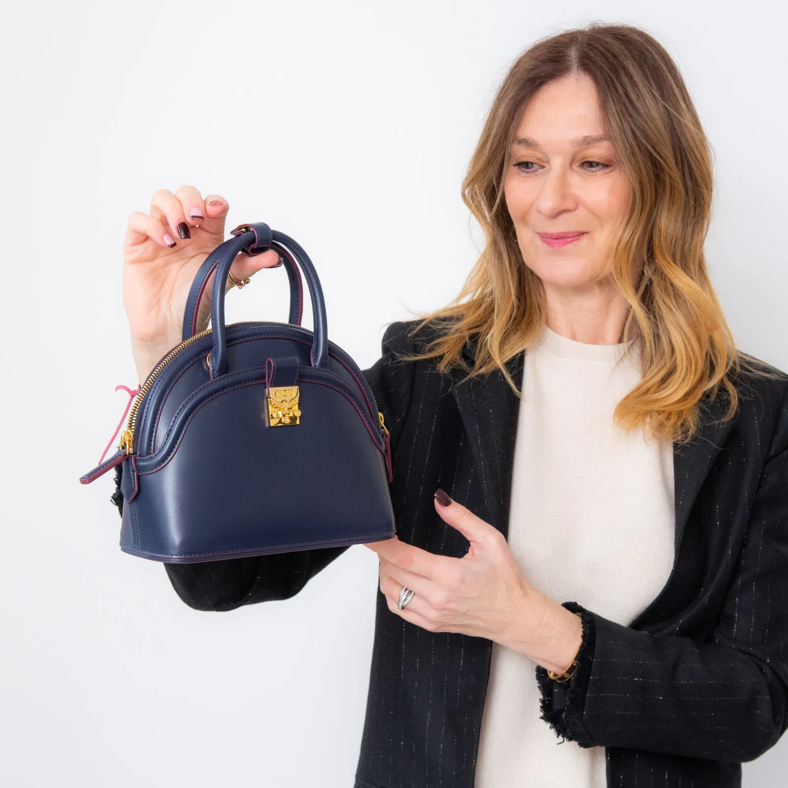 MCM Navy Leather Bag