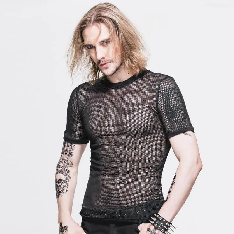 Men's All mesh Short Sleeve Punk T-Shirt