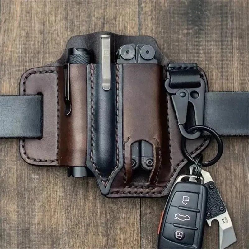 Men's Genuine Leather EDC Belt Loop Waist Outdoor Multitool Sheath