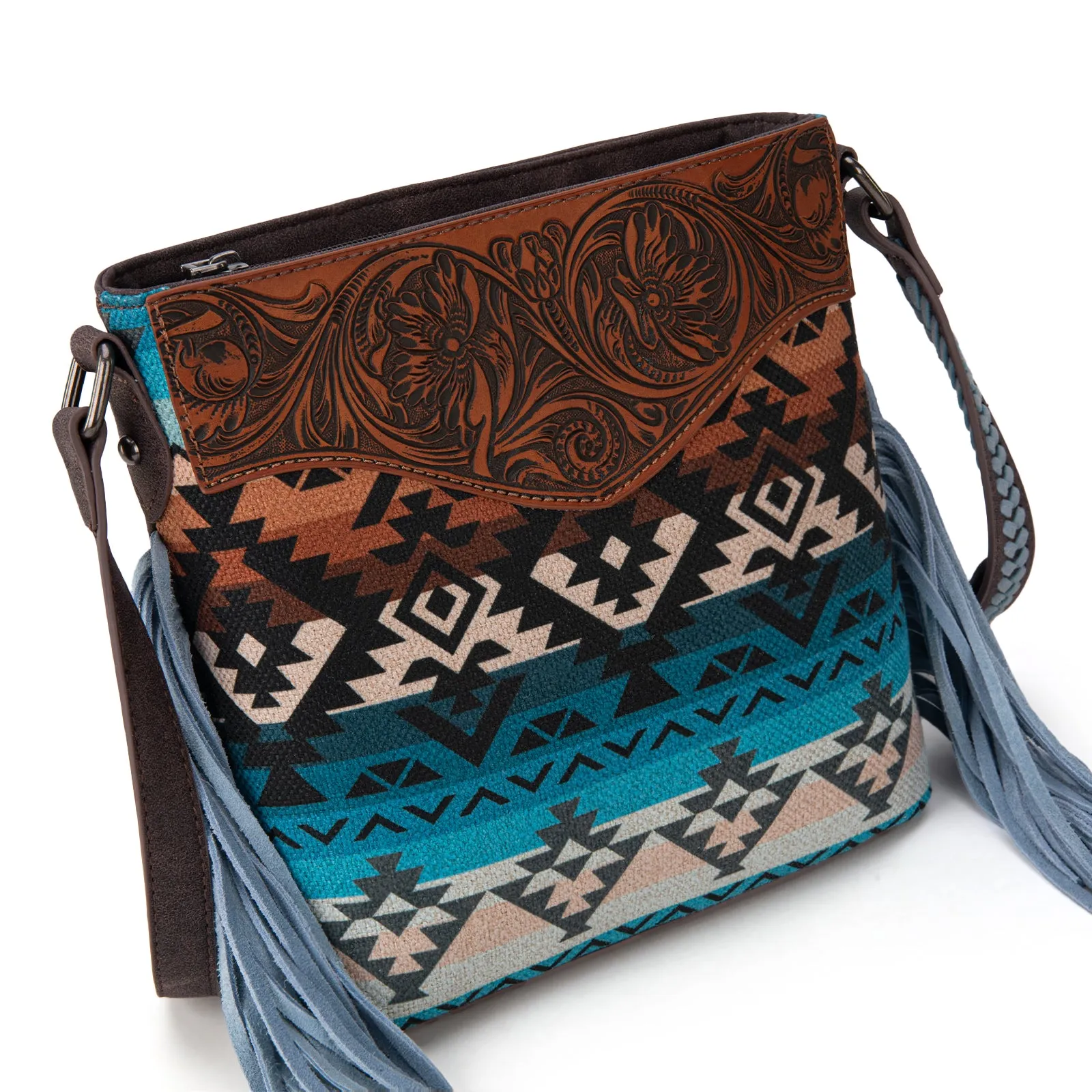 MW1295G-9360  Montana West Tooled Aztec Concealed Crossbody - Jean