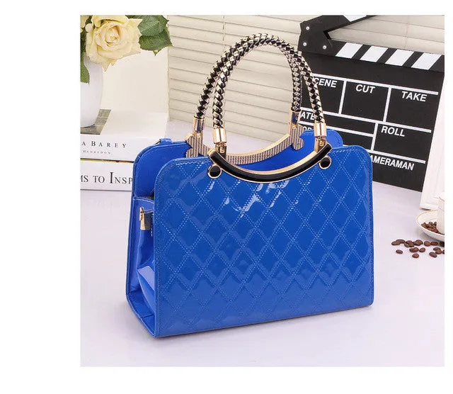 OLGITUM New Fashion Bag Cute Tote 2017 New Popular  Large PU Leather Tote Shoulder Bag Handbag Ladies Messenger chain Plaid F062