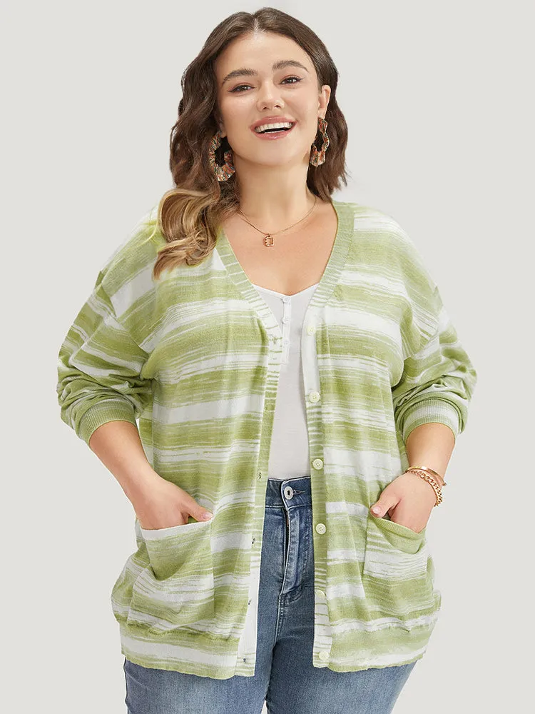 Ombre Button Up Patched Pocket Cardigan