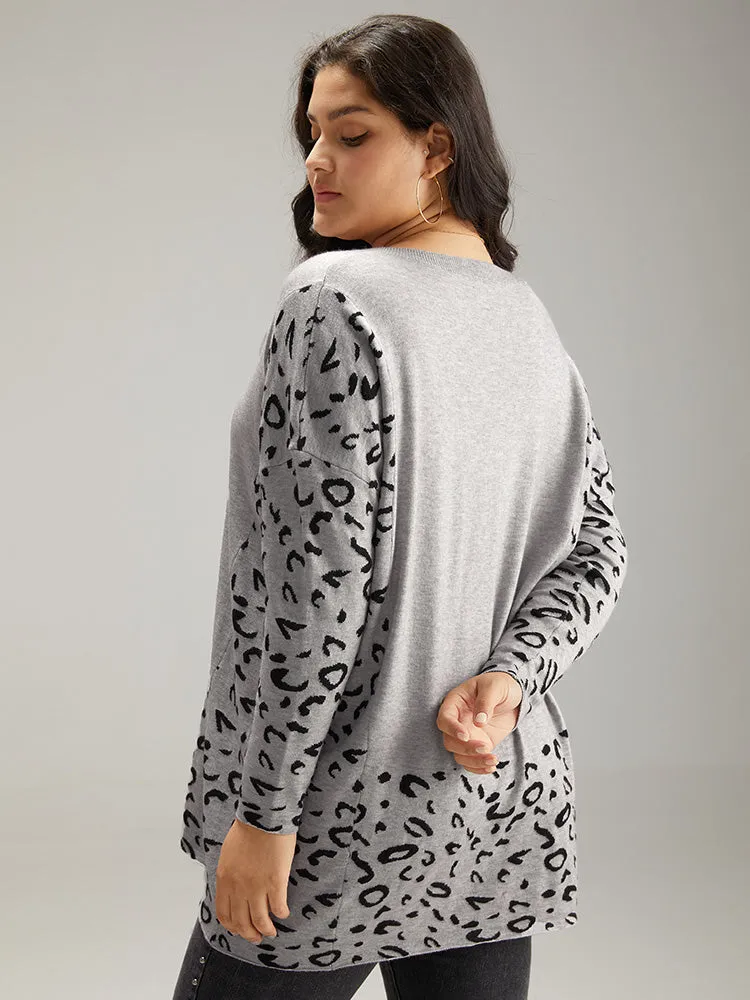 Patchwork Leopard Print V Neck Pullover