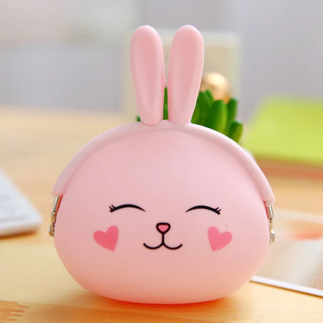 Pink Kawaii Girl Coin Purse Animal Lovely Kawaii Cartoon Rabbit Pouch Women Girls Small Wallet Soft Silicone Coin Bag Kid Gift