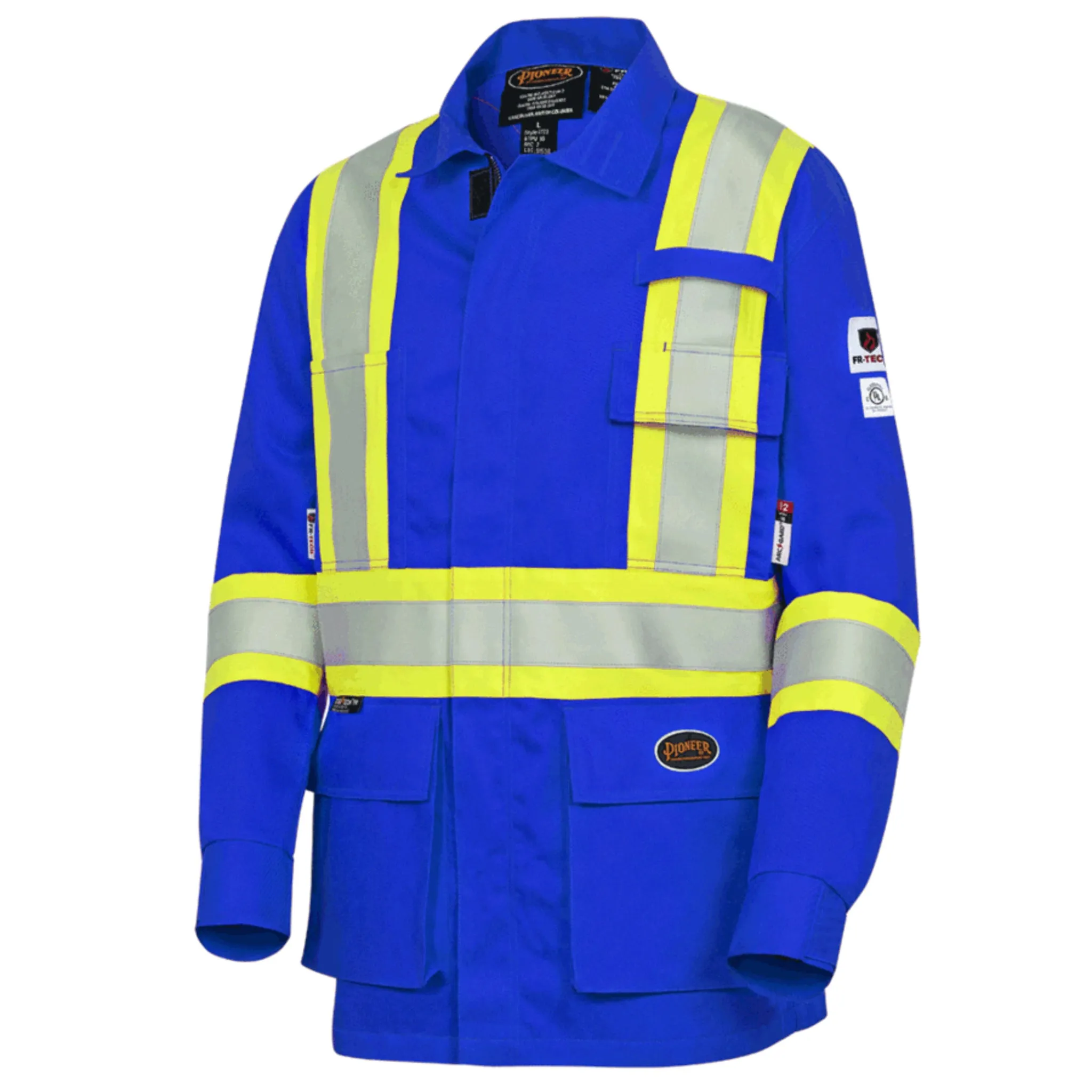 Pioneer Men's Hi Vis Safety Work 7774 Jacket FR-Tech CSA 88% Cotton/12% Nylon 9 oz Unlined Flame Resistant Reflective | Limited Selection