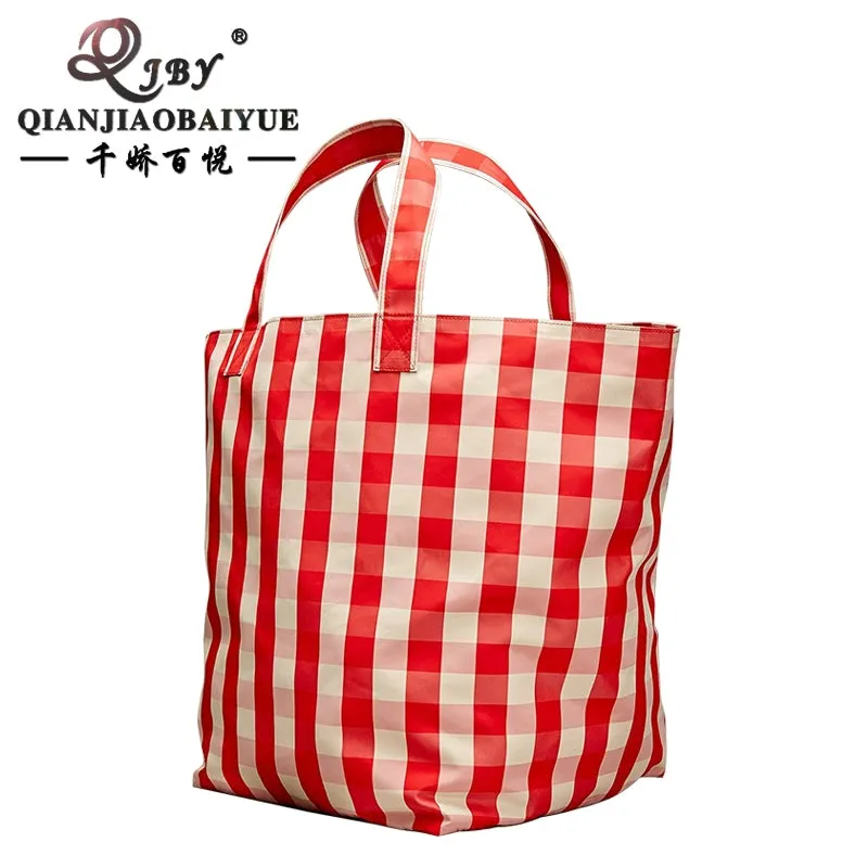 Qjby Fashion Trendy Minimalist Plaid Tote Bag