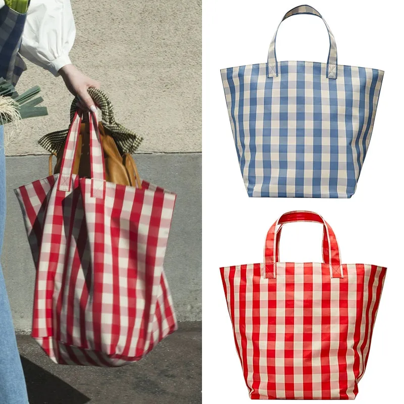 Qjby Fashion Trendy Minimalist Plaid Tote Bag