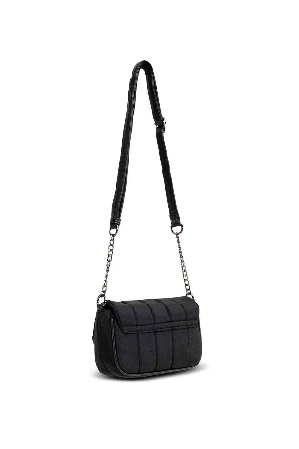 Quilted Nylon Padded Crossbody in Black