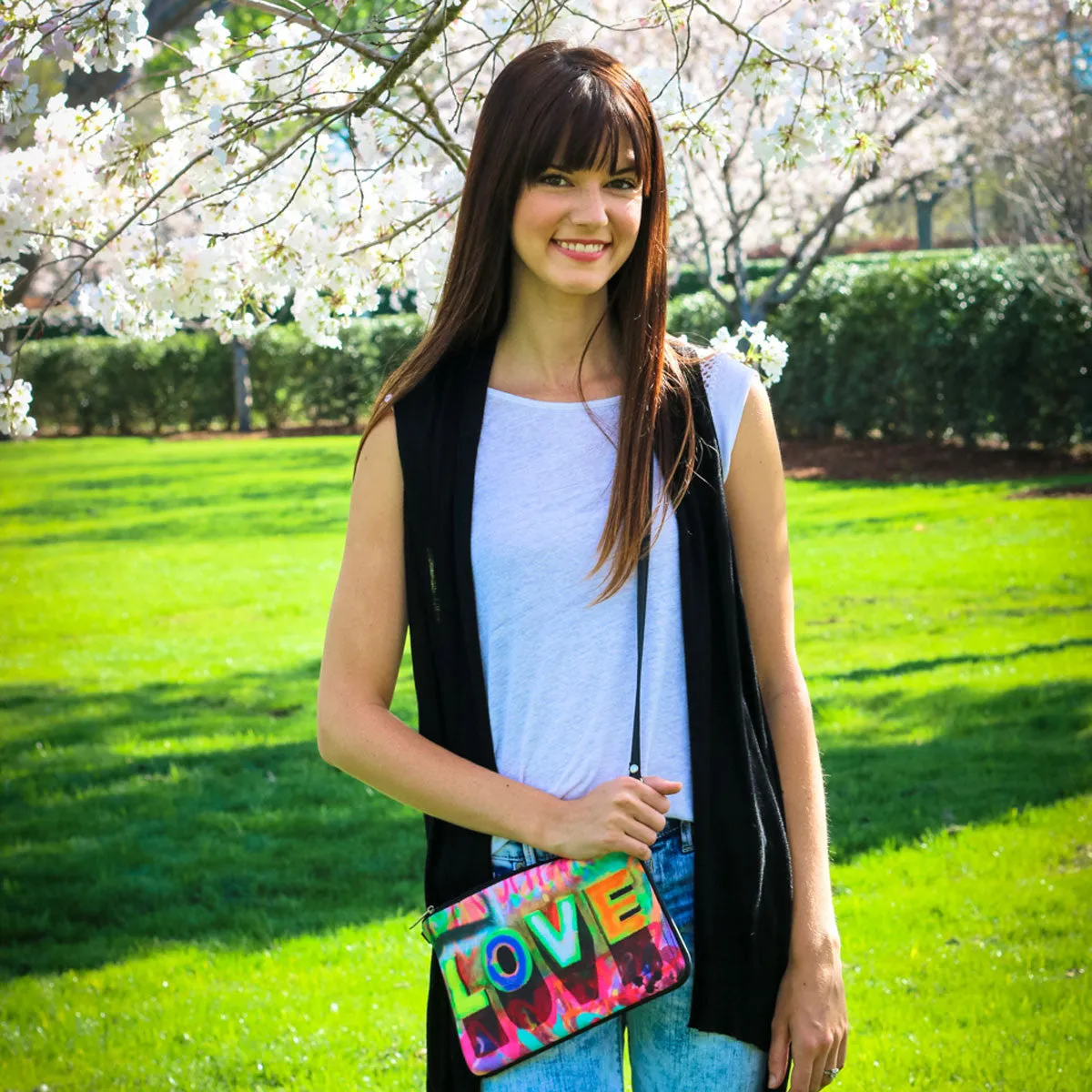 "LOVE Graffiti" Eco Canvas Vegan Clutch/Crossbody Bag (Multicolored )