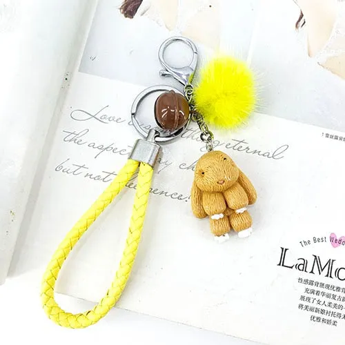 Rabbit Keychain Fluffy Fur Ball Key Chains for Women Bags Pendant Decoration Pom Poms Keyring Fashion Kids Easter Gifts