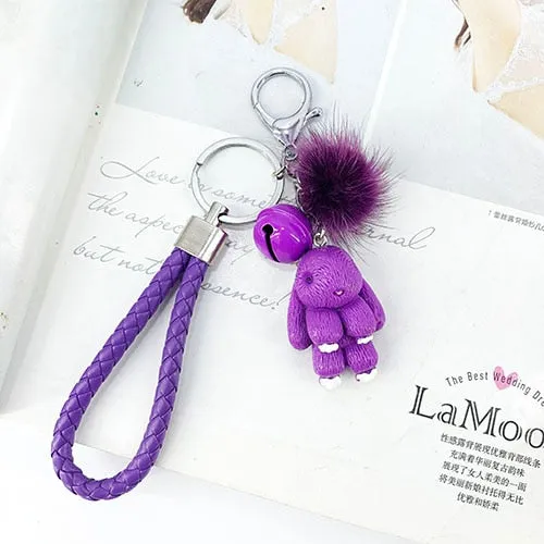 Rabbit Keychain Fluffy Fur Ball Key Chains for Women Bags Pendant Decoration Pom Poms Keyring Fashion Kids Easter Gifts