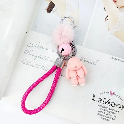 Rabbit Keychain Fluffy Fur Ball Key Chains for Women Bags Pendant Decoration Pom Poms Keyring Fashion Kids Easter Gifts