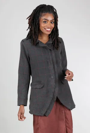 Raw-Edge Plaid Jacket, Pewter