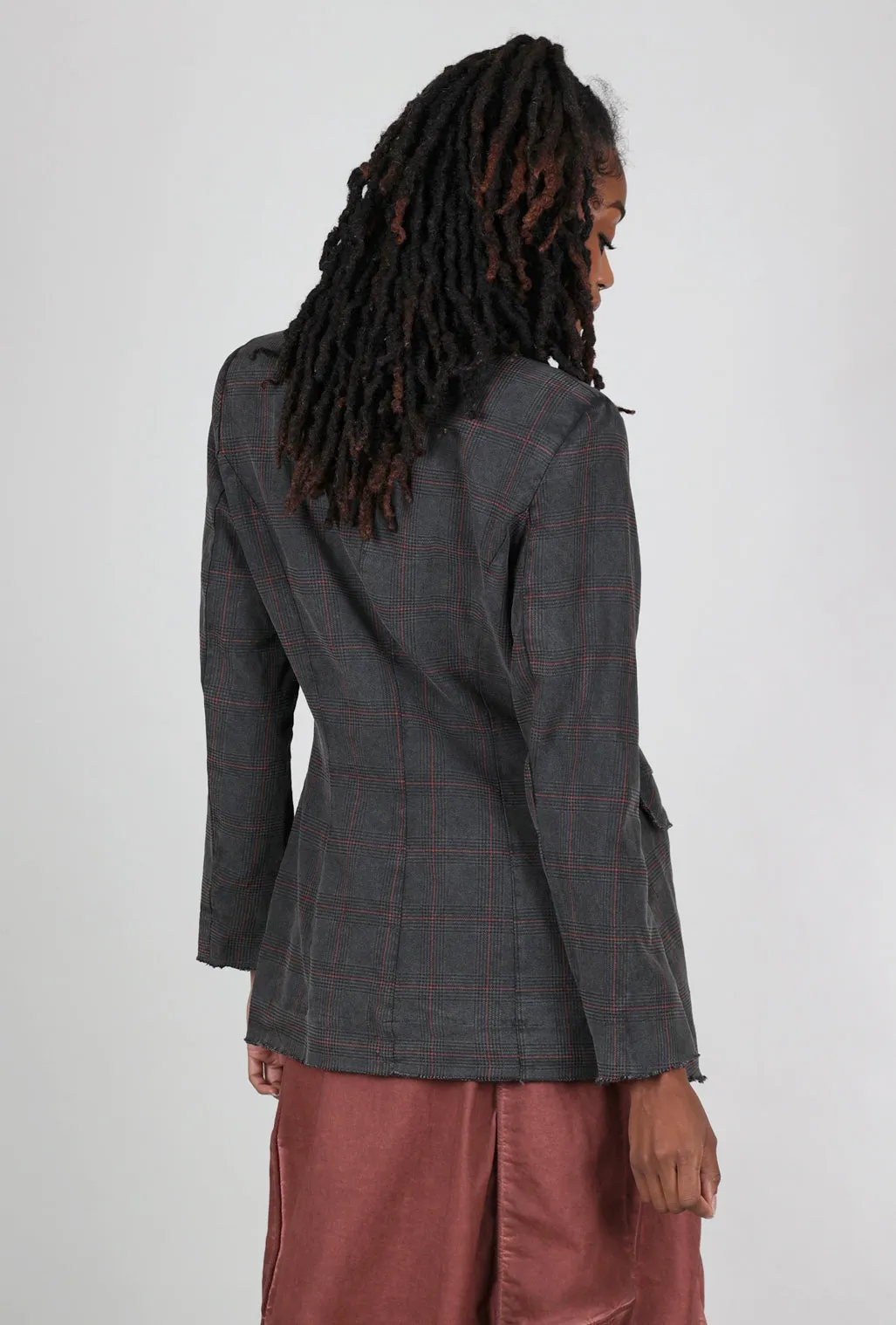 Raw-Edge Plaid Jacket, Pewter