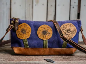 Ready to Ship | OOAK | Small Handmade waxed canvas and leather Crossbody Zipper Bag | floral Mini zip | T10