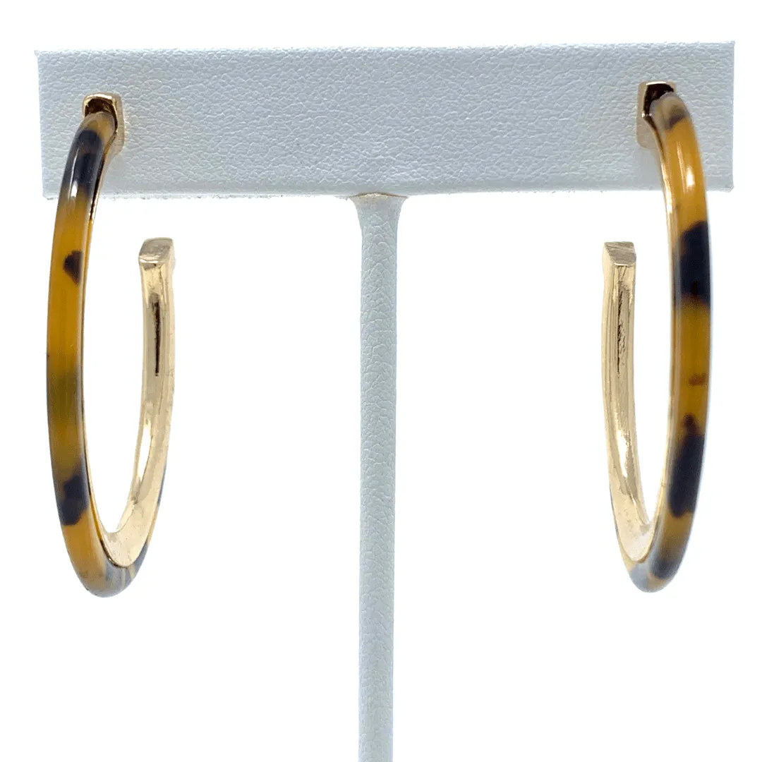 Resin Tortoise Shell Hoop Earrings With Gold Trim