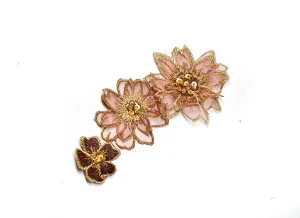 Rose Gold Embroidered Flower Applique | Embroidered Flower Applique | Embroidered Lace Applique | Floral Lace Applique