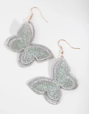 Rose Gold Fabric Butterfly Drop Earrings