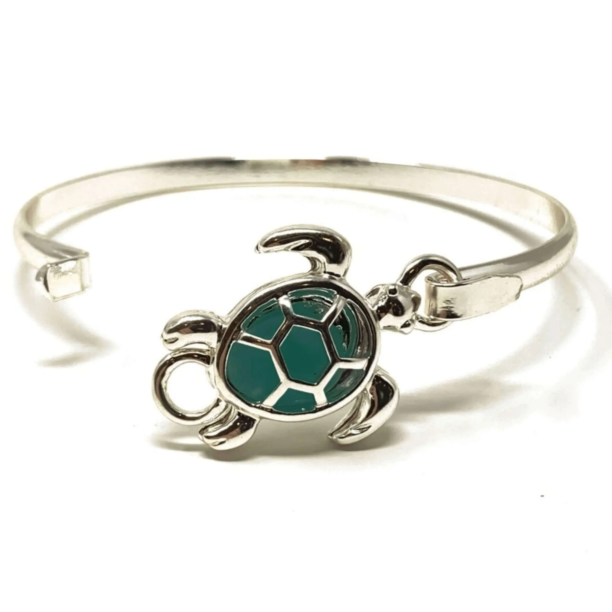 Silver & Sea Glass Turtle Bangle Hook Bracelet