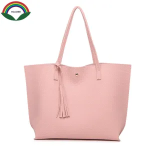 TopHandle Bag Big Bags Women Tote Tassel Casual High Grade Embossed Solid Bag With Cell Phone Pocket High Quality Hot Explosion