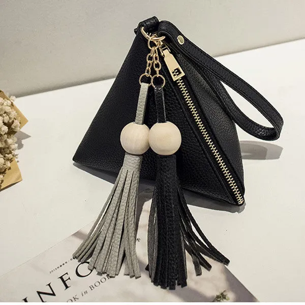 UKQLING Mini Triangle Women Clutch Purse Hand Bag Wristlets Strap Small Women Bag Lady Clutches Casual Phone Package 3 Colors