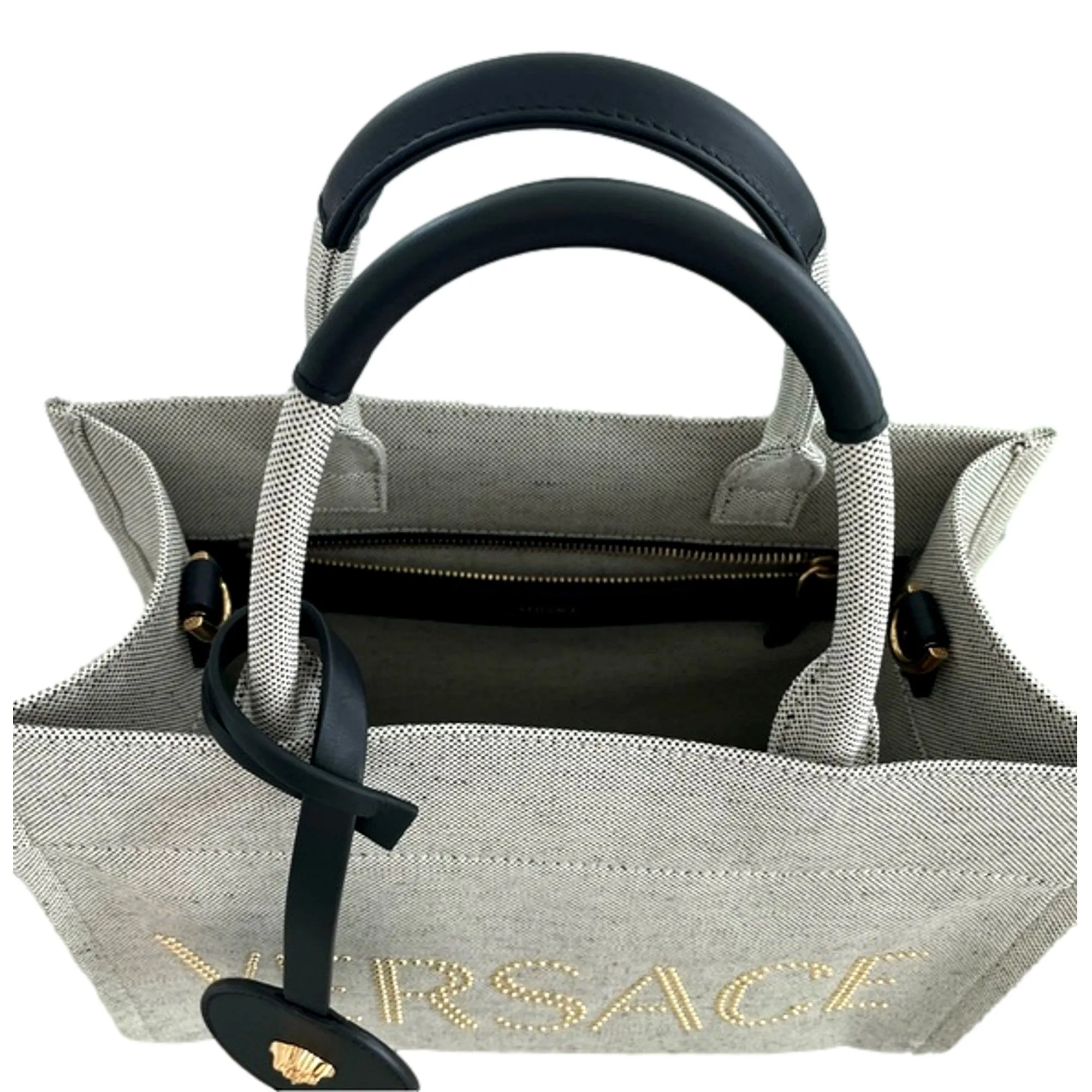 Versace Ecru Canvas Studded Logo Mini Totebag