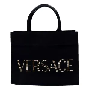 Versace Nero Canvas Studded Logo Totebag