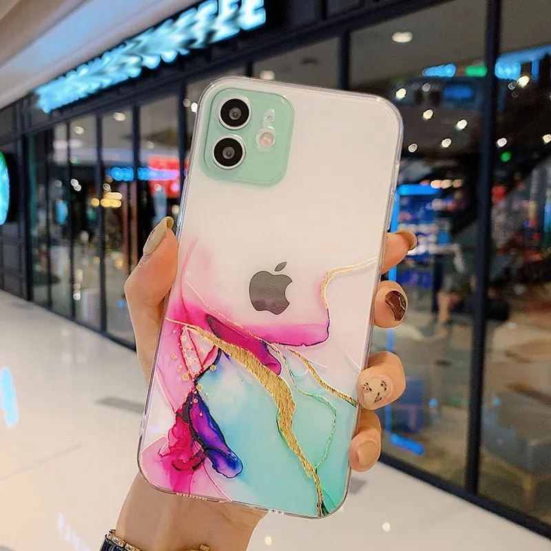 Watercolor Painting Phone Case For iPhone 12 Pro 11 Pro Max X XR XS Max 7 8 6s Plus SE 2020 Clear Shockproof Soft TPU Back Cover