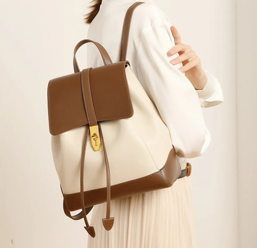 Women Classic Fashion Cowhide Casual Backpack